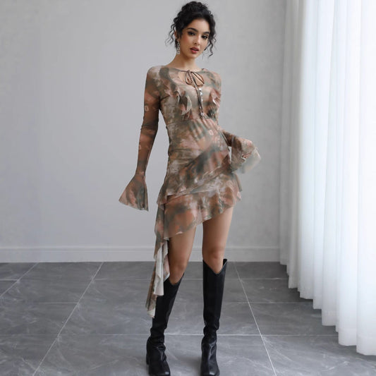 Women's asymmetrical ruffled hem dress Ivyshape