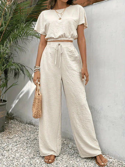 Women's Cropped Top and Wide-Leg Pants Set Ivyshape