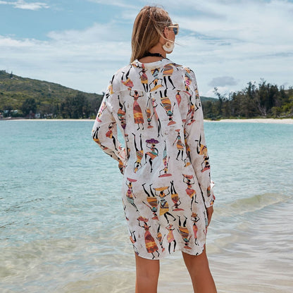 Ladies casual beach tunic with colorful motif Ivyshape
