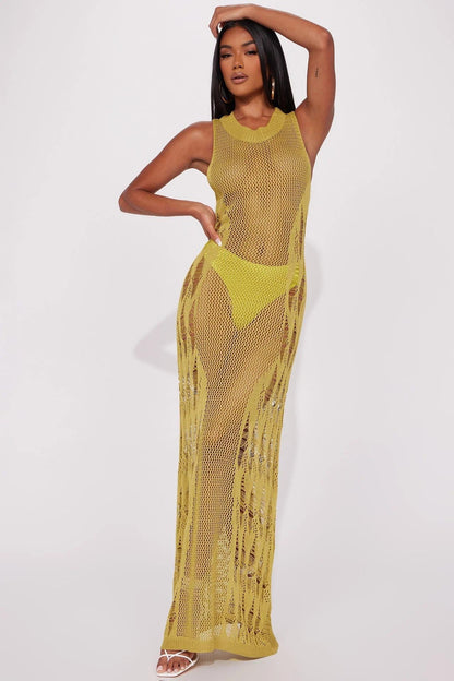 Women's transparent beach dress in modern net design Ivyshape