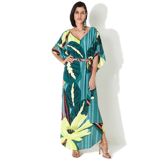 Women’s maxi dress in casual Boho style with plant design Ivyshape