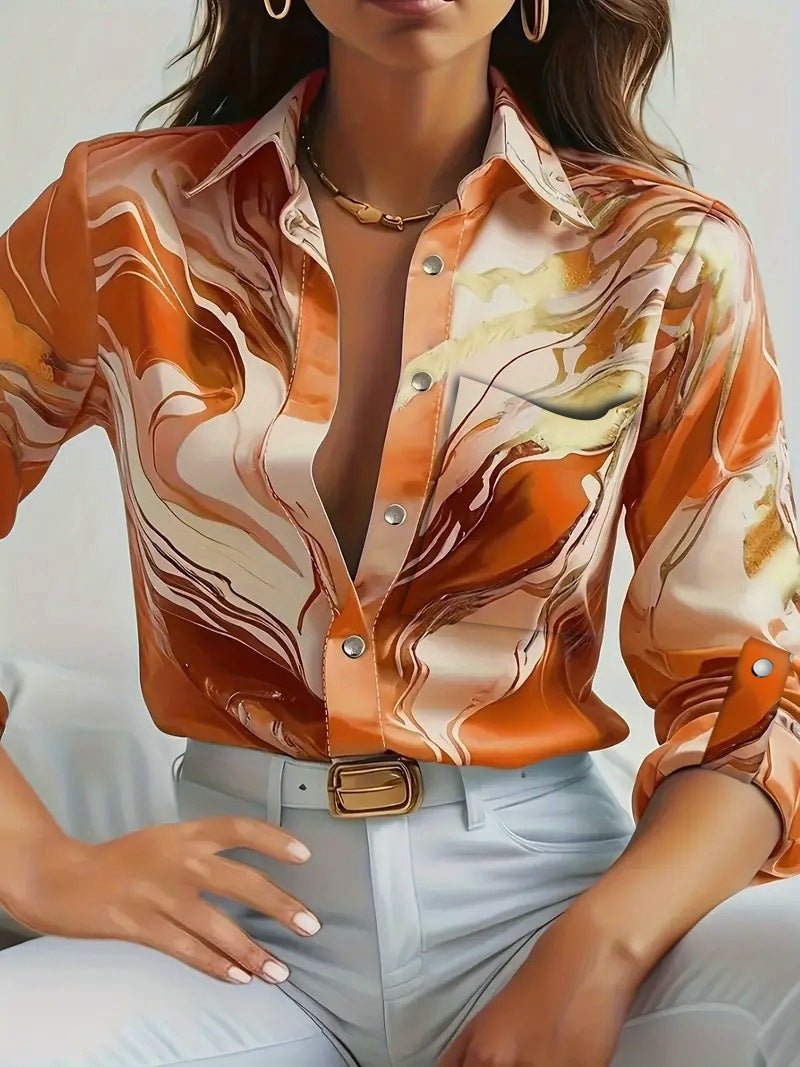 Ladies Elegant Blouse with Abstract Marble Pattern Ivyshape