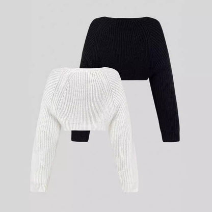 Women's cropped knit top with dropped shoulders and fine rib pattern Ivyshape