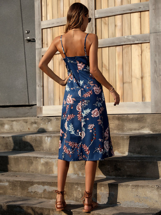 Women's maxi dress with deep slit and floral print Ivyshape