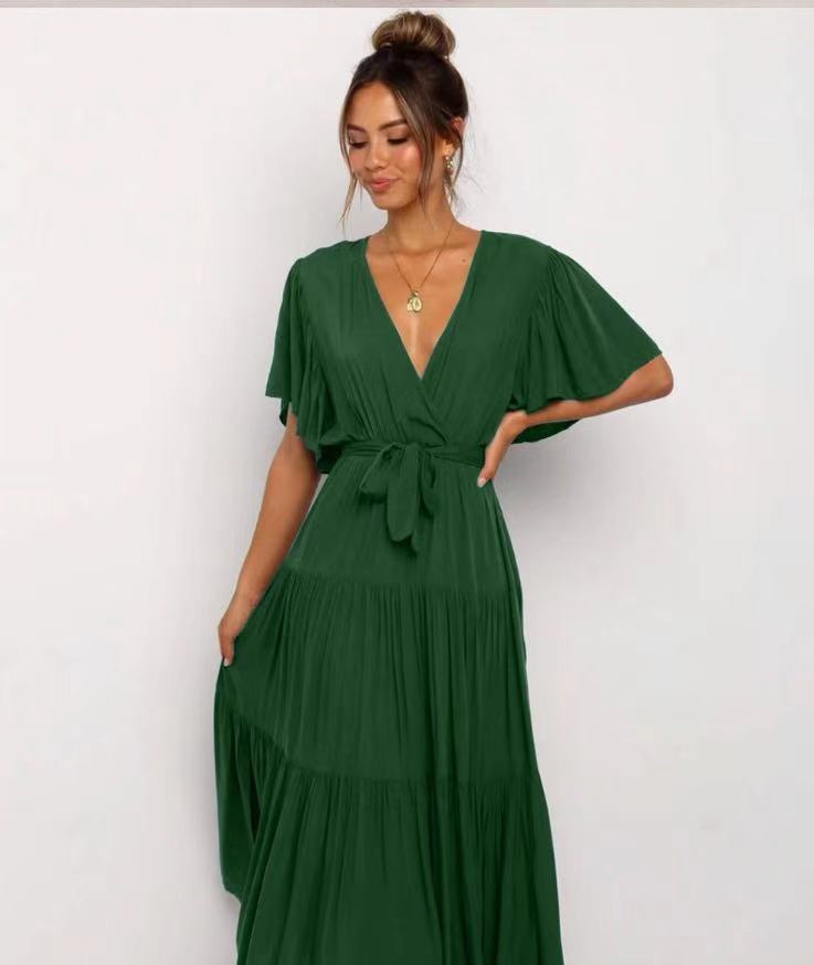 Women's Wrap Maxi Dress with Voluminous Sleeves and Ruffle Details Ivyshape