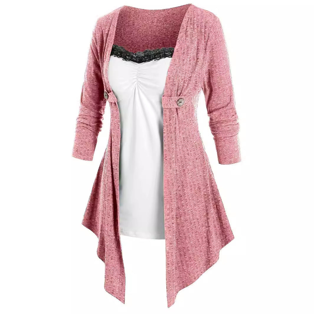 Women Open Cardigan with Asymmetrical Hem and Button Detail Ivyshape
