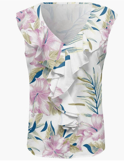 Ladies' elegant blouse shirt with voluminous ruffled hem and V-neck Ivyshape