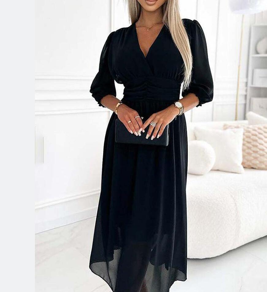 Women Elegant V-Neck Long Sleeve Maxi Dress Ivyshape