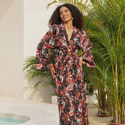 Women's beach kimono with floral print and tie belt Ivyshape