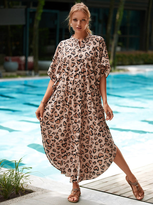 Ladies beach dress with unique leopard print and side slit Ivyshape