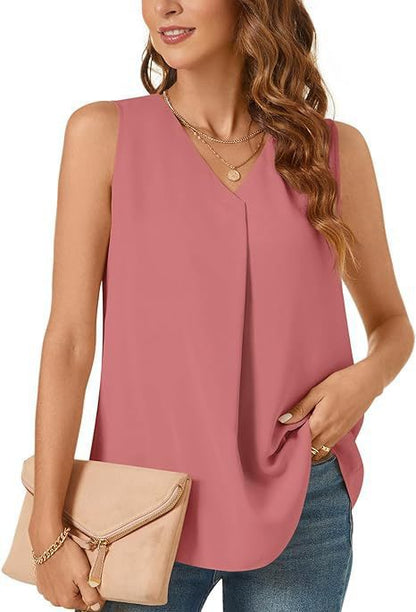 Women V-neck Pleated Casual Top Ivyshape