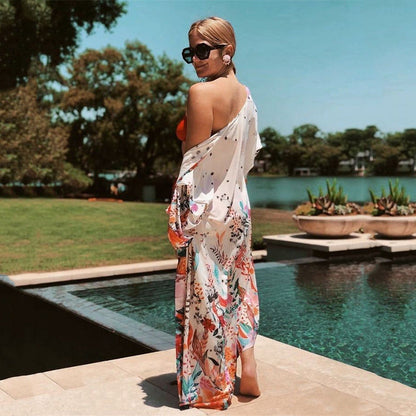Women's floral beach kimono with wide-cut sleeves Ivyshape