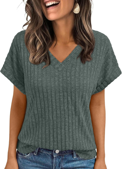 Women V-Neck Ribbed Top Ivyshape