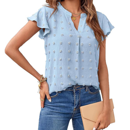 Ladies Short Sleeve Textured Blouse Shirt Ivyshape