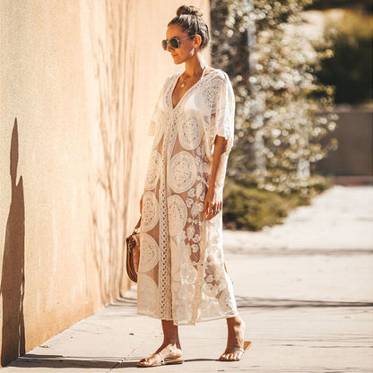 Women’s Crochet Beach Kimono with Elegant Lace Decoration Ivyshape