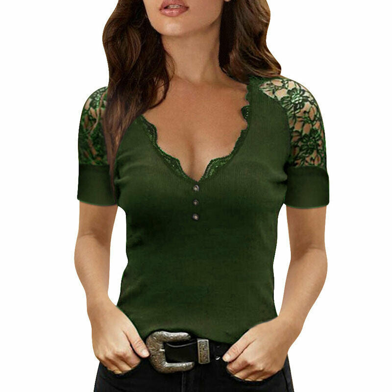 Women's Lace Trim V-Neck Blouse Ivyshape