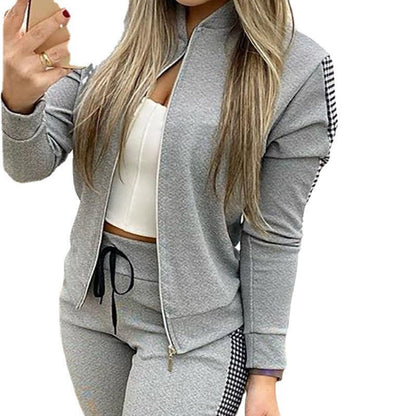 Women's Sporty Leisurewear Set with Side Check Pattern Decoration Ivyshape