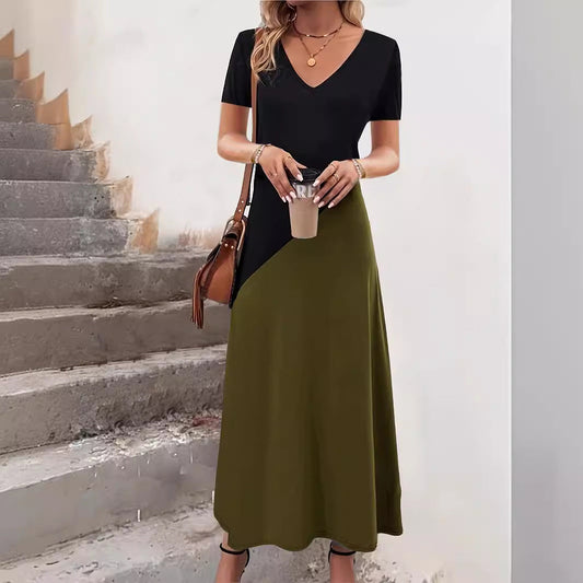Maxi dress with color block for women Ivyshape