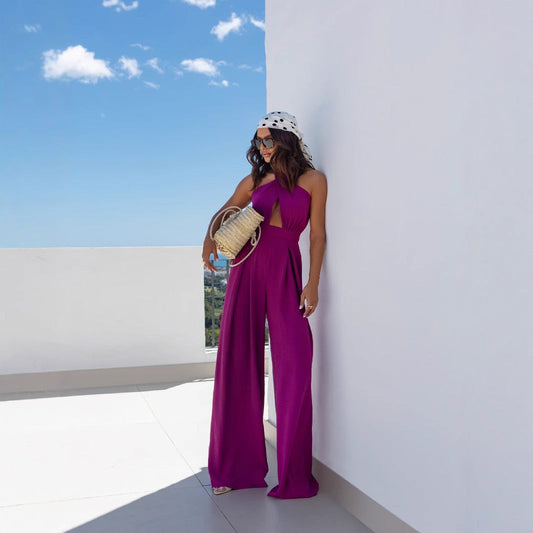 Women's jumpsuit with deep V-neck and elegant cut Ivyshape