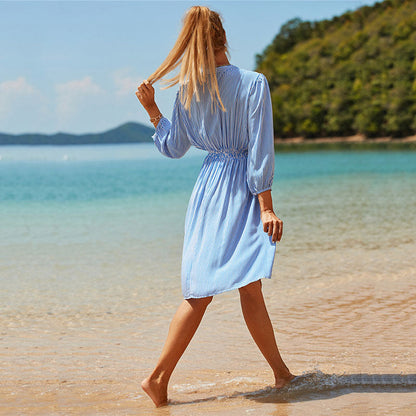 Women Summer Cotton Dress with Colorful Embroidery Design Ivyshape