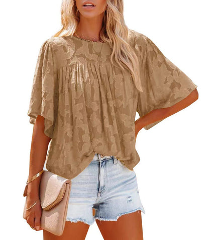 Women's Flowing Structured Short Sleeve Blouse Ivyshape