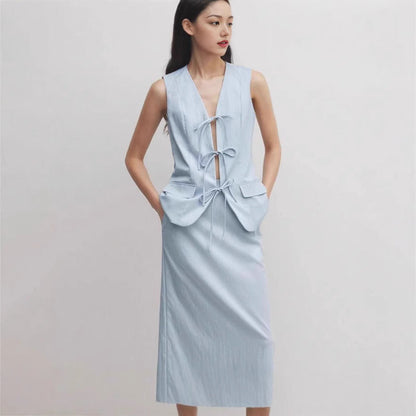 Ladies Elegant Maxi Dress with Chic Lacing and Lapel Ivyshape