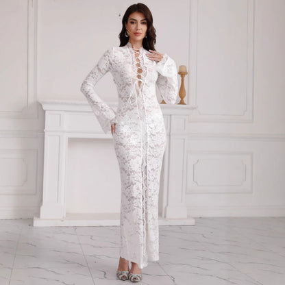 Ladies Elegant Lace Maxi Dress Ivyshape