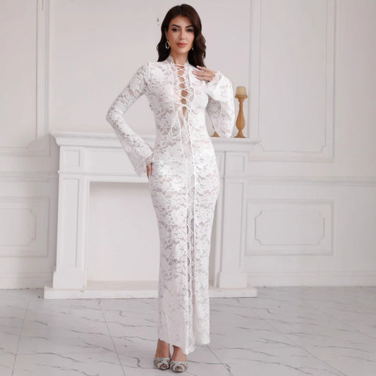 Ladies Elegant Lace Maxi Dress Ivyshape