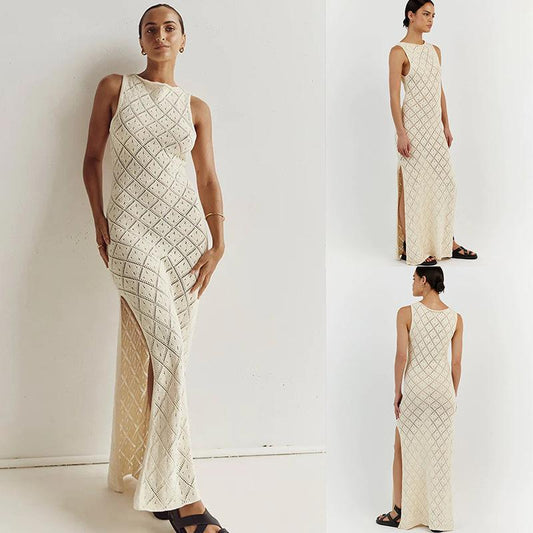 Women's maxi dress with elegant structure details and high slit Ivyshape