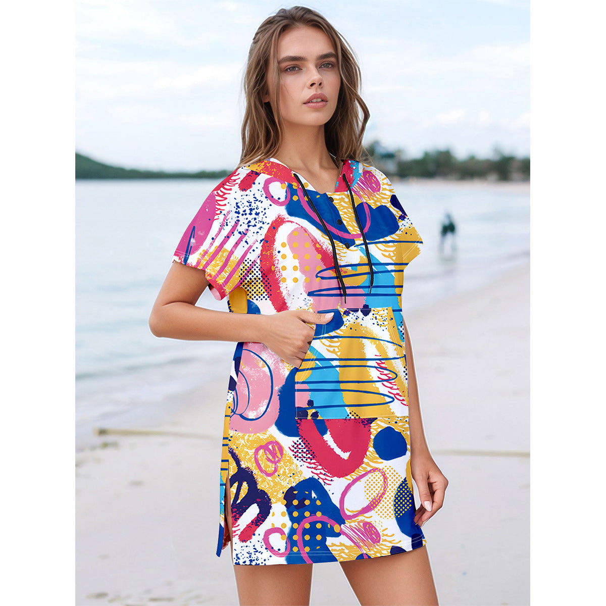 Women's hooded dress with modern abstract pattern Ivyshape
