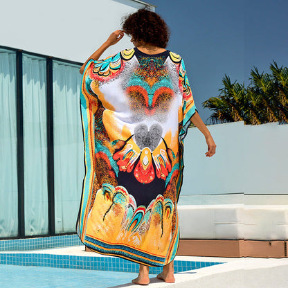 Ladies beach kaftan with cheerful floral design and loose fit Ivyshape