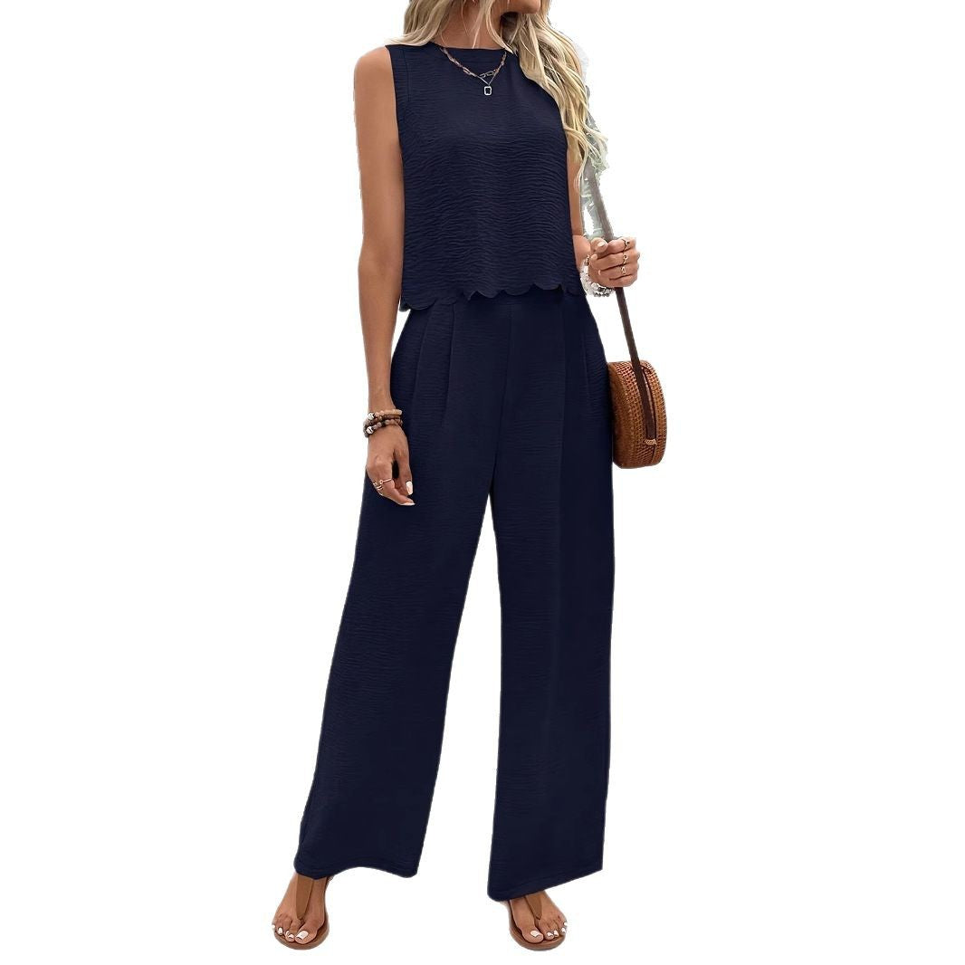 Women's Two-Piece Set with Crop Top and Wide Pants Ivyshape