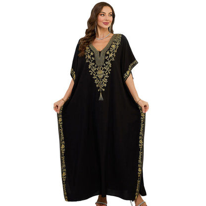 Ladies luxurious kaftan robe with elaborate embroidery and side slits Ivyshape