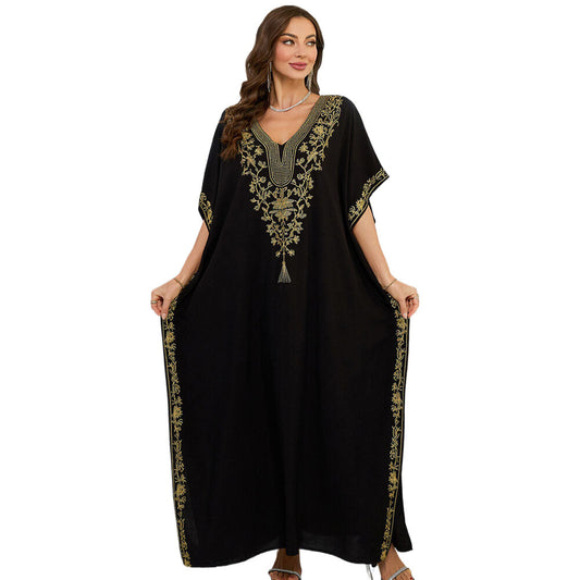 Ladies luxurious kaftan robe with elaborate embroidery and side slits Ivyshape