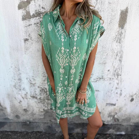 Women's Relaxed Bohemian Shirt Dress Ivyshape