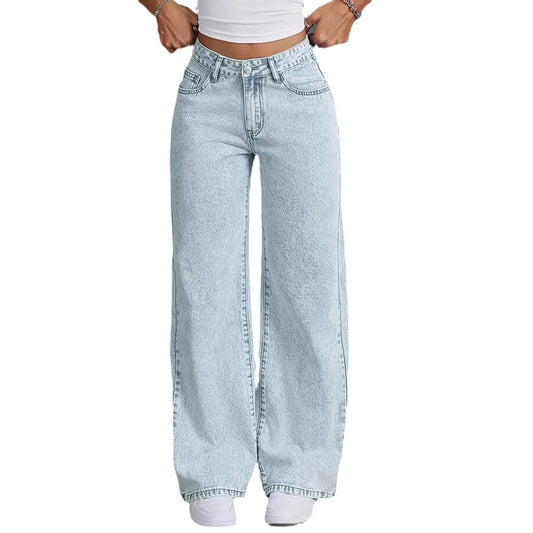 Ladies High-Waisted Wide-Leg Denim Jeans Ivyshape