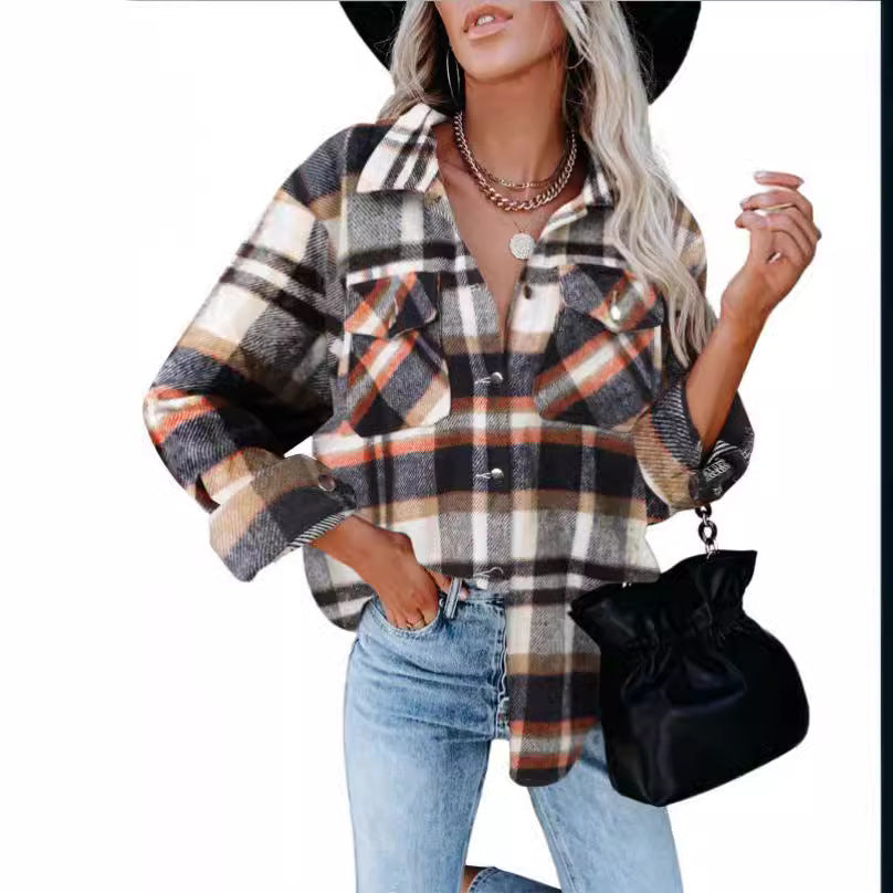 Women’s checked overshirt made of comfortable cotton blend with large patch pockets Ivyshape