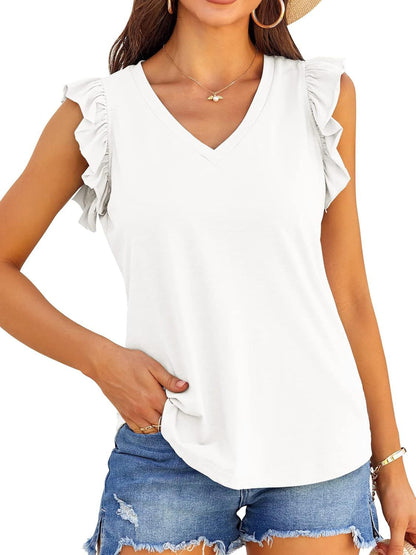 Women V-neck Ruffle Sleeve Top Ivyshape
