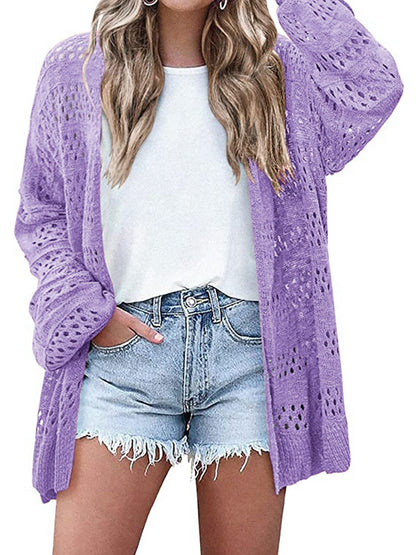 Ladies airy knitted cardigan with crochet pattern Ivyshape