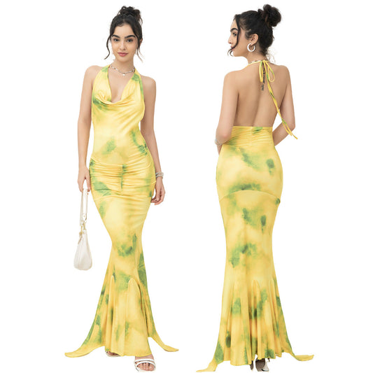 Women Halter Neck Mermaid Maxi Dress Ivyshape