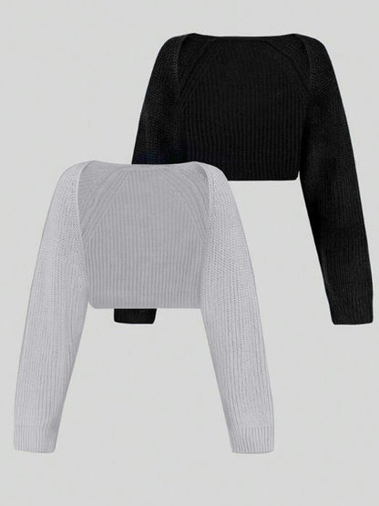 Women's cropped knit top with dropped shoulders and fine rib pattern Ivyshape