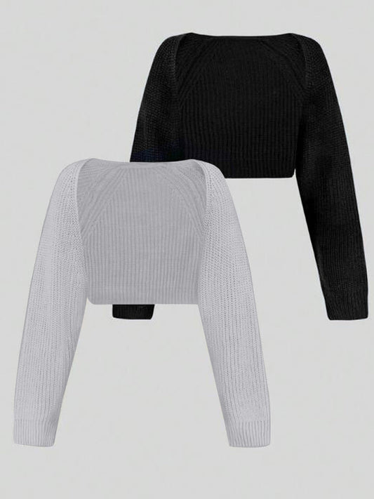 Women's cropped knit top with dropped shoulders and fine rib pattern Ivyshape