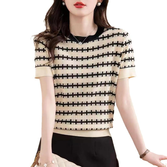 Ladies Pleated Structure Knit Top Ivyshape