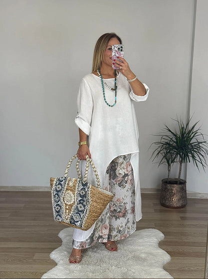 Women Relaxed Fit Linen Tunic Top Ivyshape