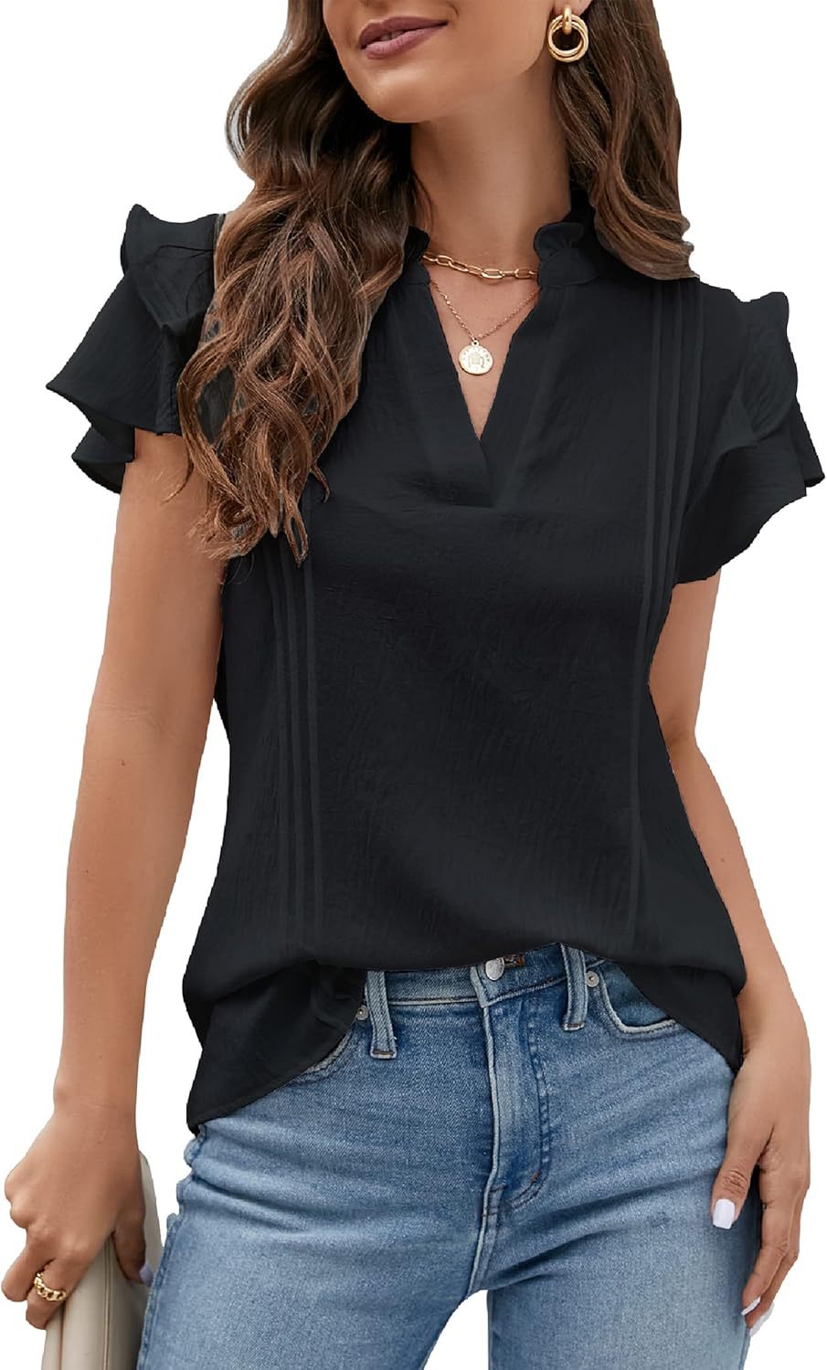Women's blouse with flutter sleeves and V-neck Ivyshape
