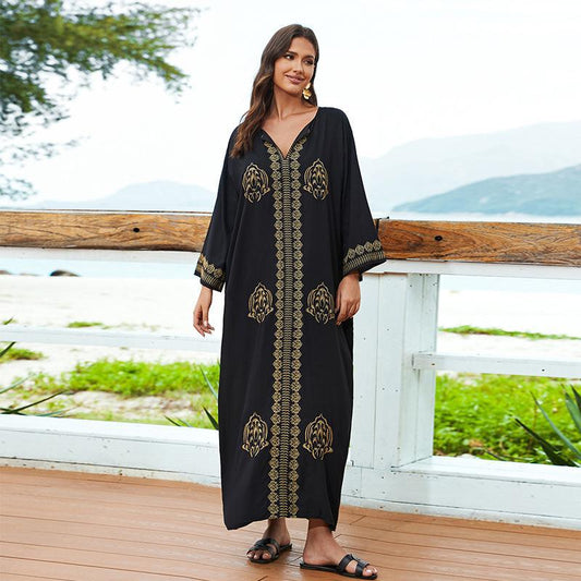 Women's long beach robe with elaborate embroidery Ivyshape