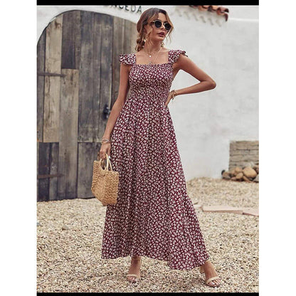 Women’s maxi dress with floral ruffle details and casual cut Ivyshape