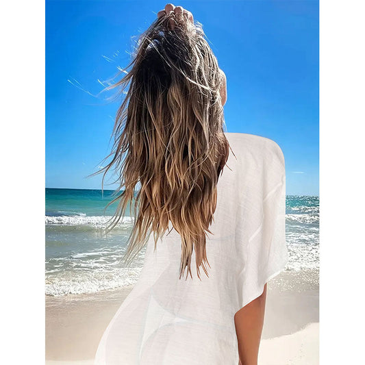 Women's beach cover-up with elegant neckline and fringe Ivyshape