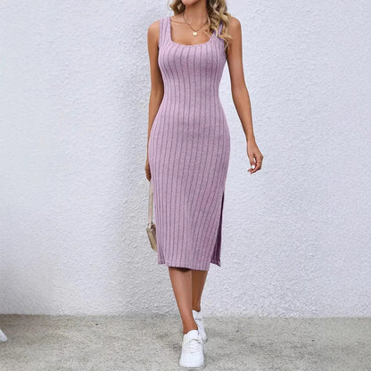 Women's ribbed knit midi dress with side slit Ivyshape