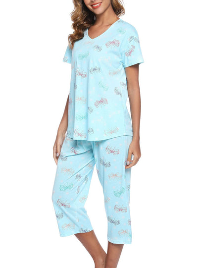 Women's Patterned Pajama Set with T-Shirt and Pants Ivyshape